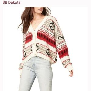 Bb Dakota Back Country Cardigan Western Chunky Knit Red White Multi Size M NEW